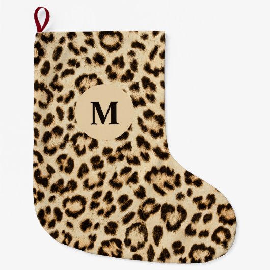 Leopard Leder Druckmuster Monogramm Großer Weihnachtsstrumpf (Vorderseite)
