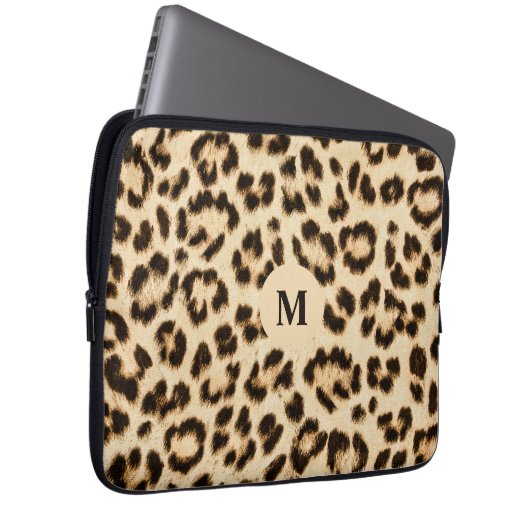 Leopard Leder Druckmuster Monogramm Laptopschutzhülle (Vorne Rechts)
