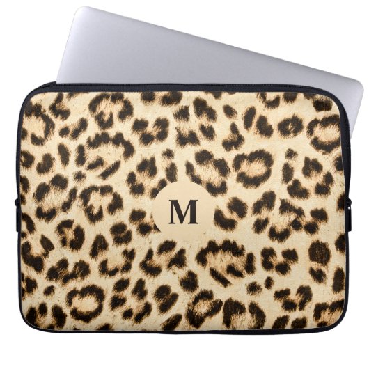 Leopard Leder Druckmuster Monogramm Laptopschutzhülle (Vorderseite)