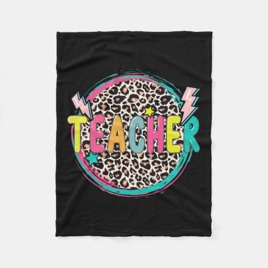Leopard Lehrer glücklich ersten Schultag Fleecedecke (Vorderseite)