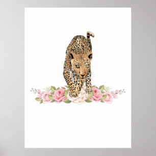 Leopard, Leopard-Rose, Leopard-Blume Poster
