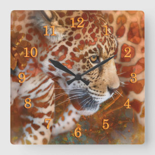 LEOPARD LEVING IN FARBEN QUADRATISCHE WANDUHR
