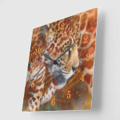 LEOPARD LEVING IN FARBEN QUADRATISCHE WANDUHR (Winkel)