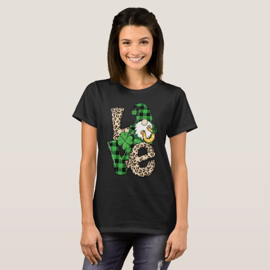 Leopard Liebe Gnome Lucky Kleeblatt St Patrick's D T-Shirt (Vorne ganz)