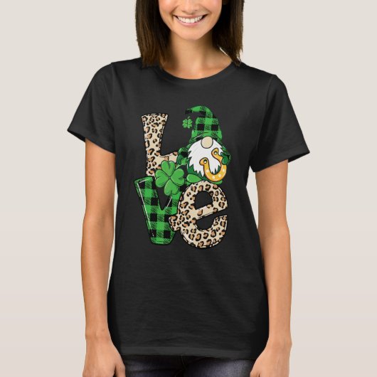 Leopard Liebe Gnome Lucky Kleeblatt St Patrick's D T-Shirt (Vorderseite)