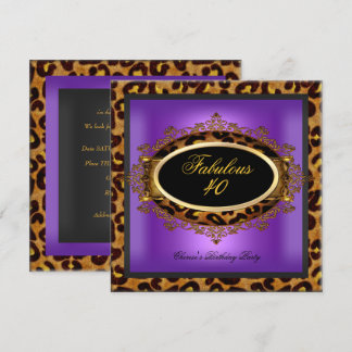 Leopard Lila Gold Black Birthday Fabulous 40 Einladung