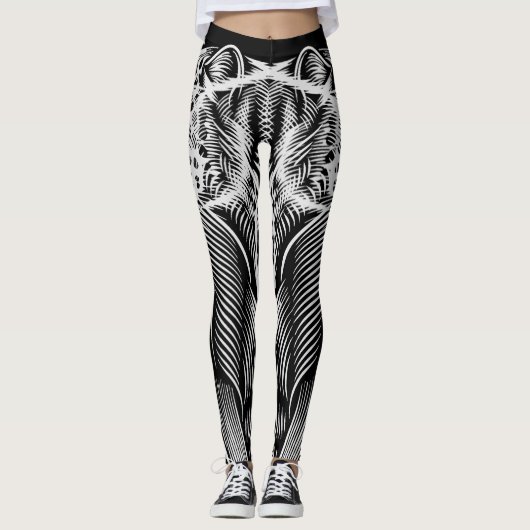 Leopard Line Flow – Künstlerisches Schwarz & Weiß Leggings (Vorderseite)
