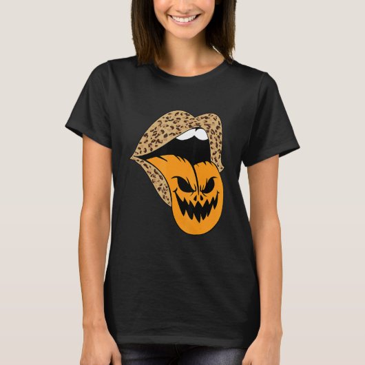 Leopard Lips Halloween Lips Vampire Mouth Pumpkin T-Shirt (Vorderseite)
