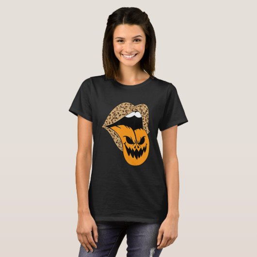 Leopard Lips Halloween Lips Vampire Mouth Pumpkin  T-Shirt (Vorne ganz)