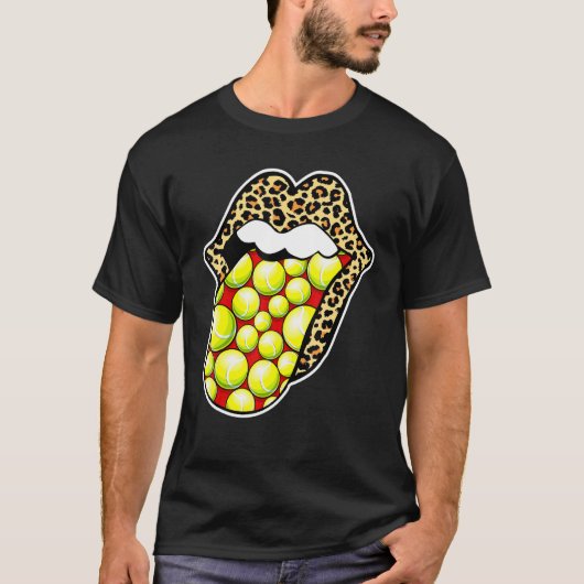 Leopard Lips Tennis Zunge Sticken T-Shirt (Vorderseite)