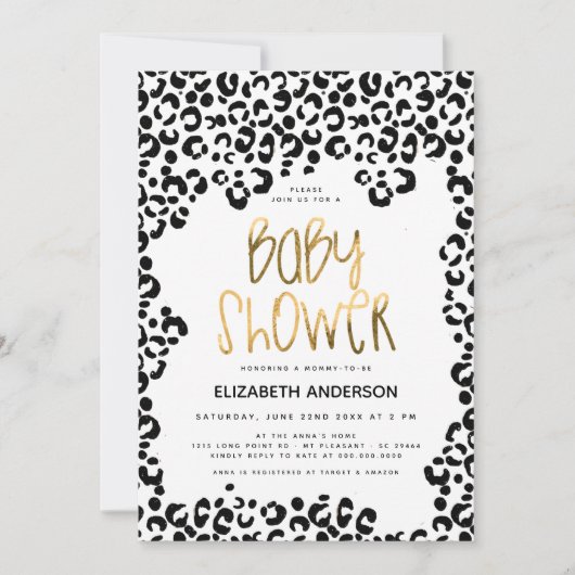 Leopard Little Wild One Safari Gold Baby Dusche Einladung (Vorderseite)