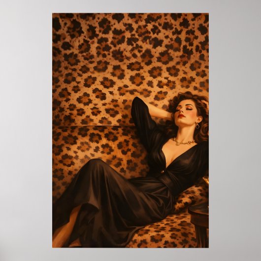 Leopard Lounge Glam Poster, elegante Frau Martini Poster (Vorne)