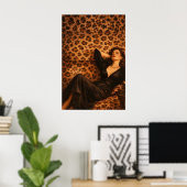 Leopard Lounge Glam Poster, elegante Frau Martini Poster (Heimbüro)