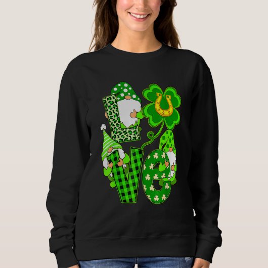 Leopard Love Three Gnomes Lucky Shamrock St Patric Sweatshirt (Vorderseite)