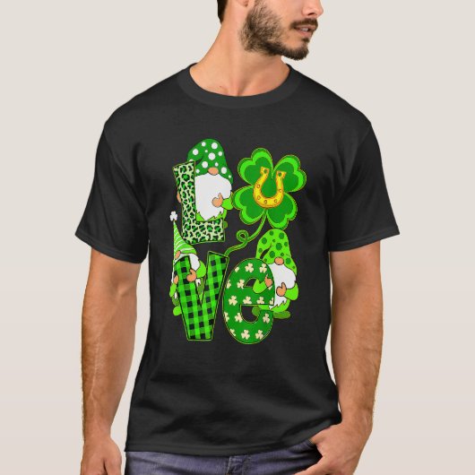 Leopard Love Three Gnomes Lucky Shamrock St Patric T-Shirt (Vorderseite)