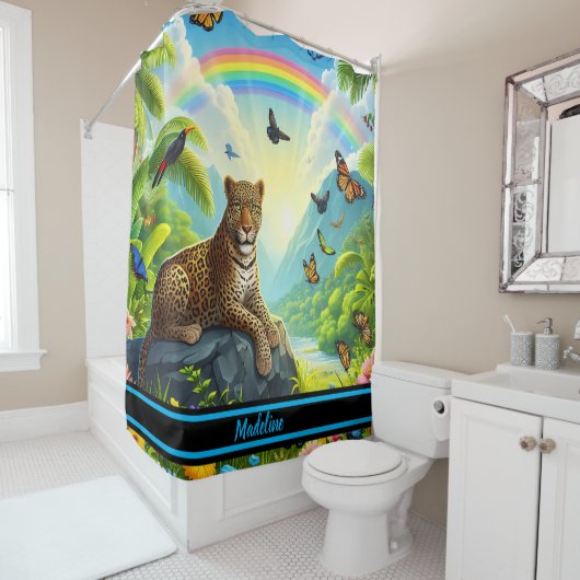 Leopard Majestät: farbenfrohe Dschungelfolien Duschvorhang (Beispiel)
