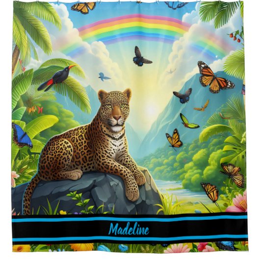 Leopard Majestät: farbenfrohe Dschungelfolien Duschvorhang (Vorderseite)