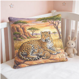 Leopard Mama And Cubs Safari Animals  Kissen