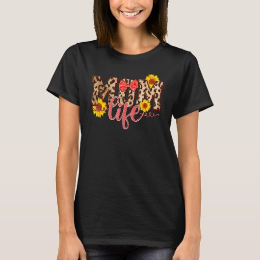 Leopard Mama Leben Sonnenblumen Muttertag T-Shirt (Vorderseite)