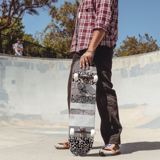 Leopard Marble Glitter Streifen Glam 1 Skateboard (Außenbereich 2)