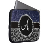 Leopard-Marineblau-Glitter des Monogramms Laptopschutzhülle (Vorne Rechts)