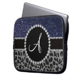 Leopard-Marineblau-Glitter des Monogramms Laptopschutzhülle (Vorderseite Links)