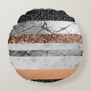 Leopard Marmor Glitter Streifen Glam 3 Rundes Kissen