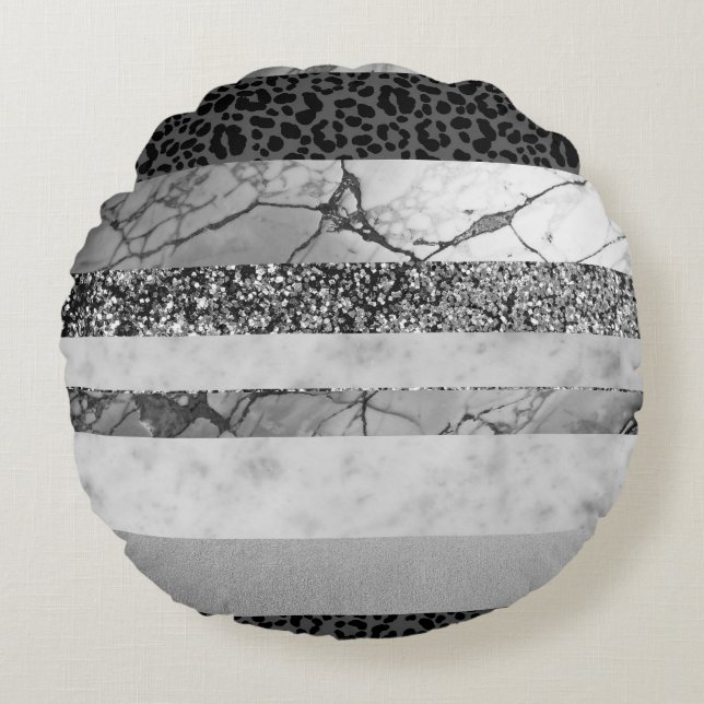 Leopard Marmor Glitter Streifen Glam 4 Rundes Kissen (Vorderseite)