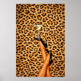 Leopard Martini Poster, Glam Mode Wandkunst Poster