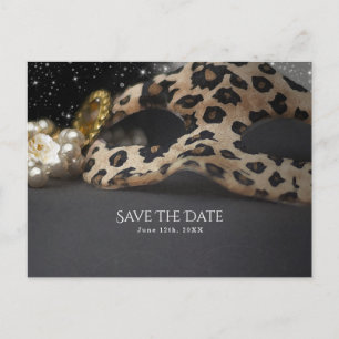 Leopard-Maskenbild Maske & Perlen Save-the-Date-Ka Ankündigungspostkarte