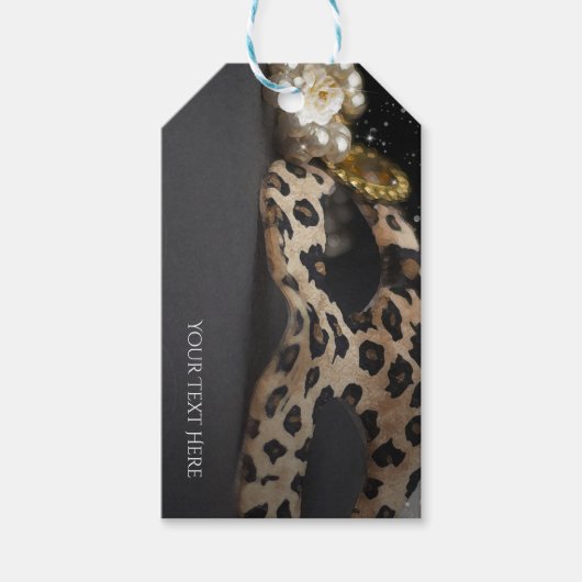 Leopard Masquerade Mask & Pearl Geburtstagsparty Geschenkanhänger (Vorderseite)