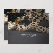 Leopard Masquerade Mask & Pearl Save the Date Ankündigungspostkarte (Vorne/Hinten)