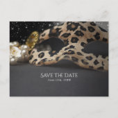 Leopard Masquerade Mask & Pearl Save the Date Ankündigungspostkarte (Vorderseite)