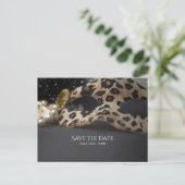 Leopard Masquerade Mask & Pearl Save the Date Ankündigungspostkarte (Stehend Vorderseite)
