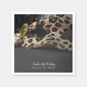 Leopard Masquerade Maske & Perlen Geburtstagsfeier Serviette