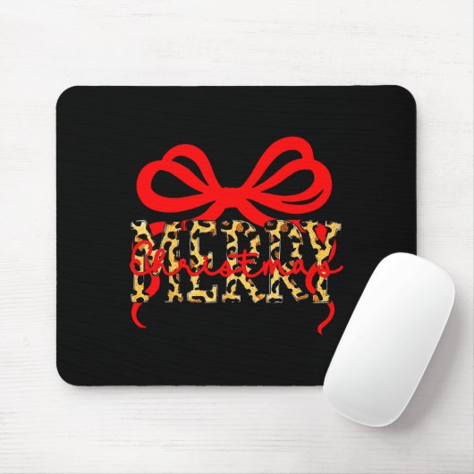 Leopard Merry Christmas Coquette Bow Xmas Holiday Mousepad (Mit Mouse)
