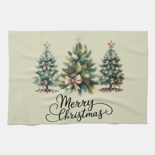 Leopard Merry Christmas Tree Coquette Bow Xmas Geschirrtuch (Horizontal)