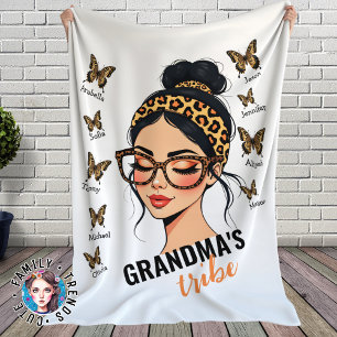 Leopard Messy Bun and Butterflies Individuellen Na Fleecedecke