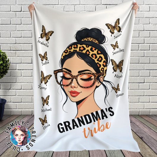 Leopard Messy Bun and Butterflies Individuellen Na Fleecedecke