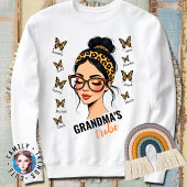 Leopard Messy Bun and Butterflies Individuellen Na Sweatshirt