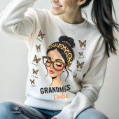 Leopard Messy Bun and Butterflies Individuellen Na Sweatshirt