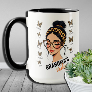 Leopard Messy Bun and Butterflies Individuellen Na Tasse
