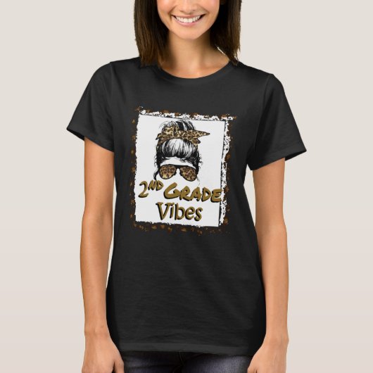 Leopard Messy Bun Bleached Girls 2nd Grade Back To T-Shirt (Vorderseite)