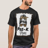 Leopard Messy Bun Bleached Girls Pre K Back To Sch T-Shirt (Vorderseite)