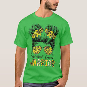 Leopard Messy Bun Childhood Cancer Warrior, Gold R T-Shirt