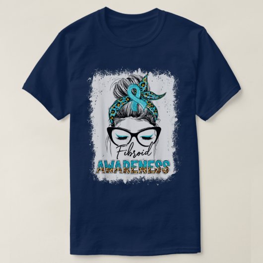 Leopard Messy Bun Fibroid Awareness Teal Ribbon T-Shirt (Design vorne)