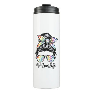 Leopard Messy Bun Momlife-Mama-Mütter tagkids Thermosbecher