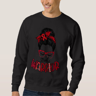 Leopard Messy Bun Women Warrior Stroke Awareness Sweatshirt