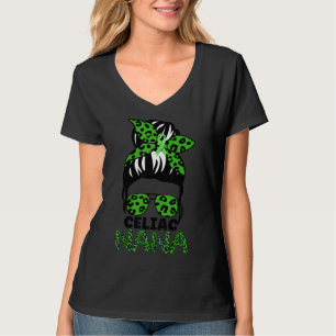 Leopard Messy Hair Bun Celiac Disease Awareness Na T-Shirt