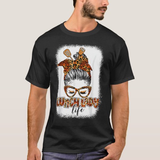 Leopard Mesy Bun Lunch Lady Blessed Lunch Lady Tha T-Shirt (Vorderseite)